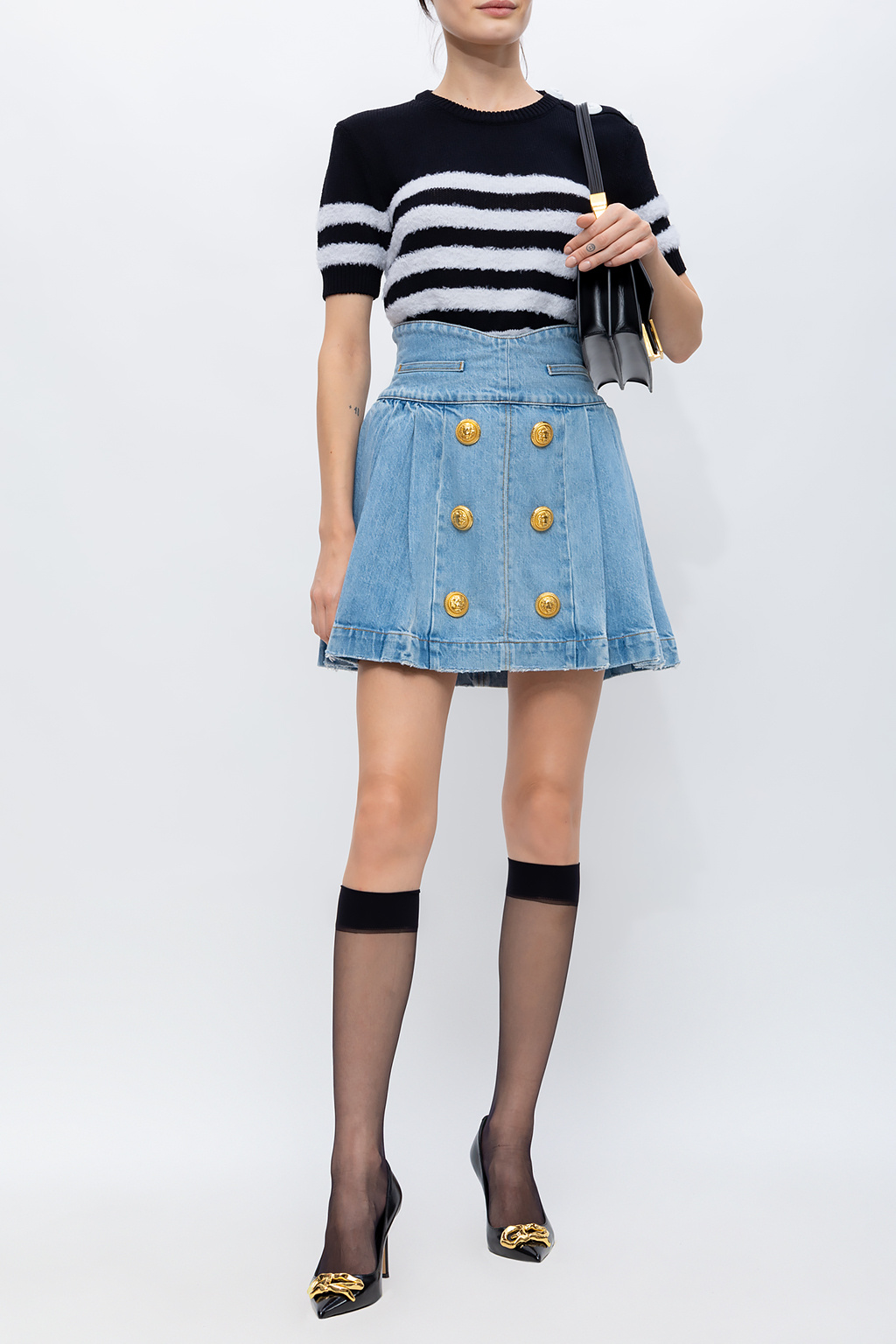 Light blue Pleated denim skirt Balmain